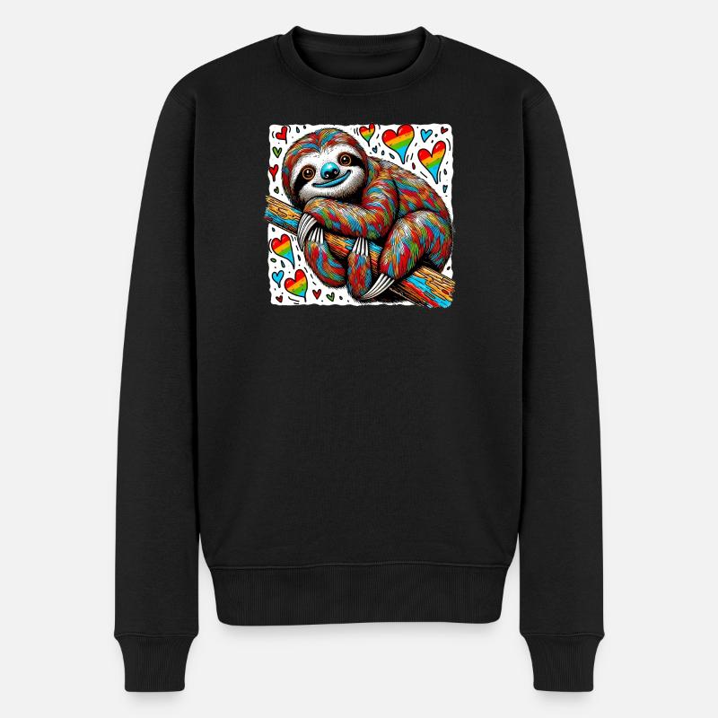 Faultier mit Herzen - Männer Premium Bio Pullover - Schwarz