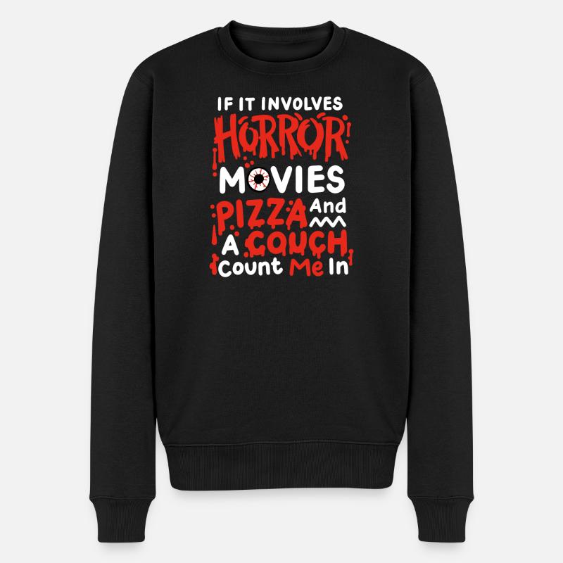 Horrorfilme und Pizza - Männer Premium Bio Pullover - Schwarz