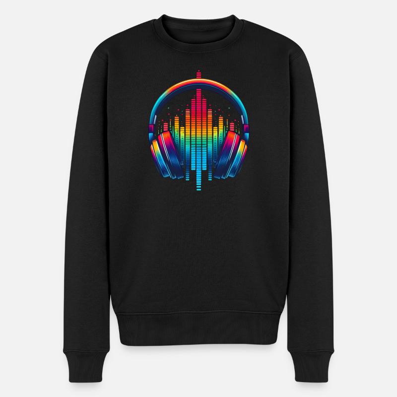 Lebendiger Klang Kopfhörer Regenbogen - Männer Premium Bio Pullover - Schwarz