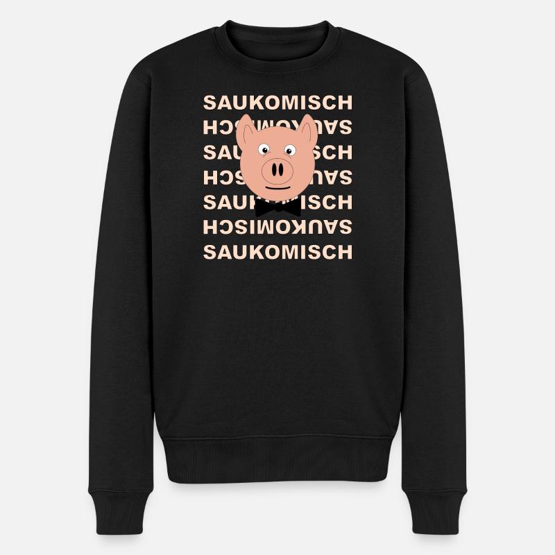 Lustiger Schweinekopf - Männer Premium Bio Pullover - Schwarz