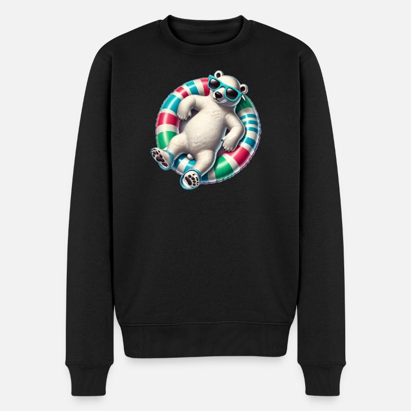 Ein relaxter Eisbär auf einem Schwimmreifen - Männer Premium Bio Pullover - Schwarz