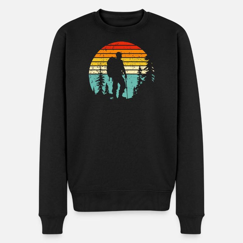 Wanderer-Silhouette zur Retro-Schlafenszeit - Männer Premium Bio Pullover - Schwarz