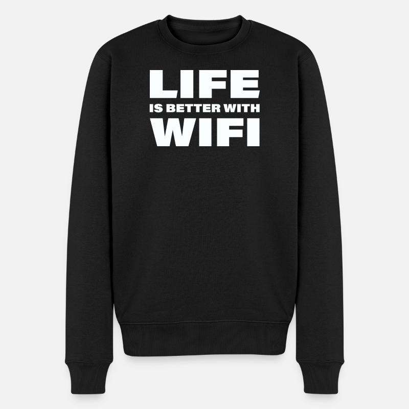 LIFE IS BETTER WITH WIFI - Männer Premium Bio Pullover - Schwarz