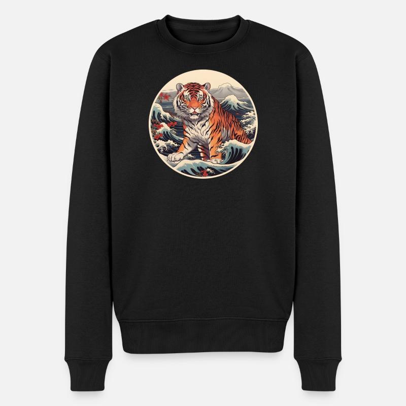 Tigerwelle Ukiyo-e Hokusai - Männer Premium Bio Pullover - Schwarz