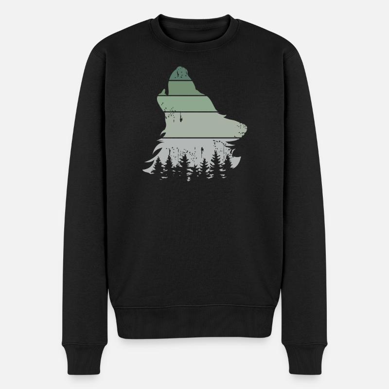 Wolf Wald retro Baum vintage Jaulen Hund Symbol - Männer Premium Bio Pullover - Schwarz
