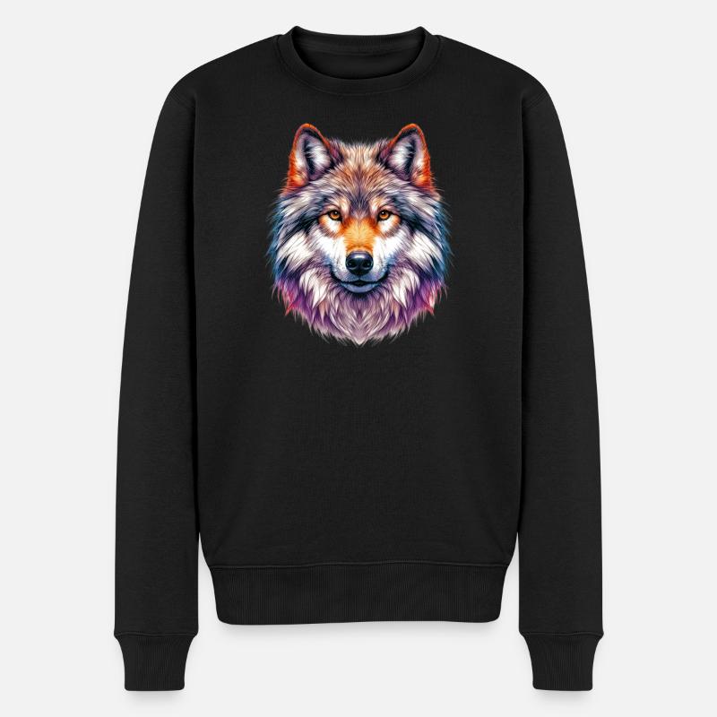 Wolf - Männer Premium Bio Pullover - Schwarz