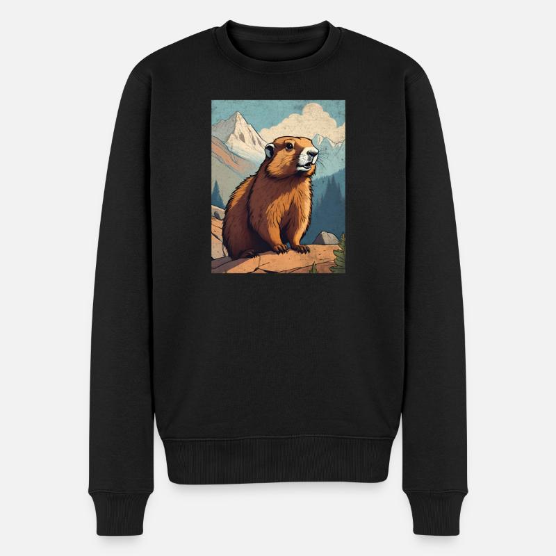 Murmeltier in den Bergen - Männer Premium Bio Pullover - Schwarz