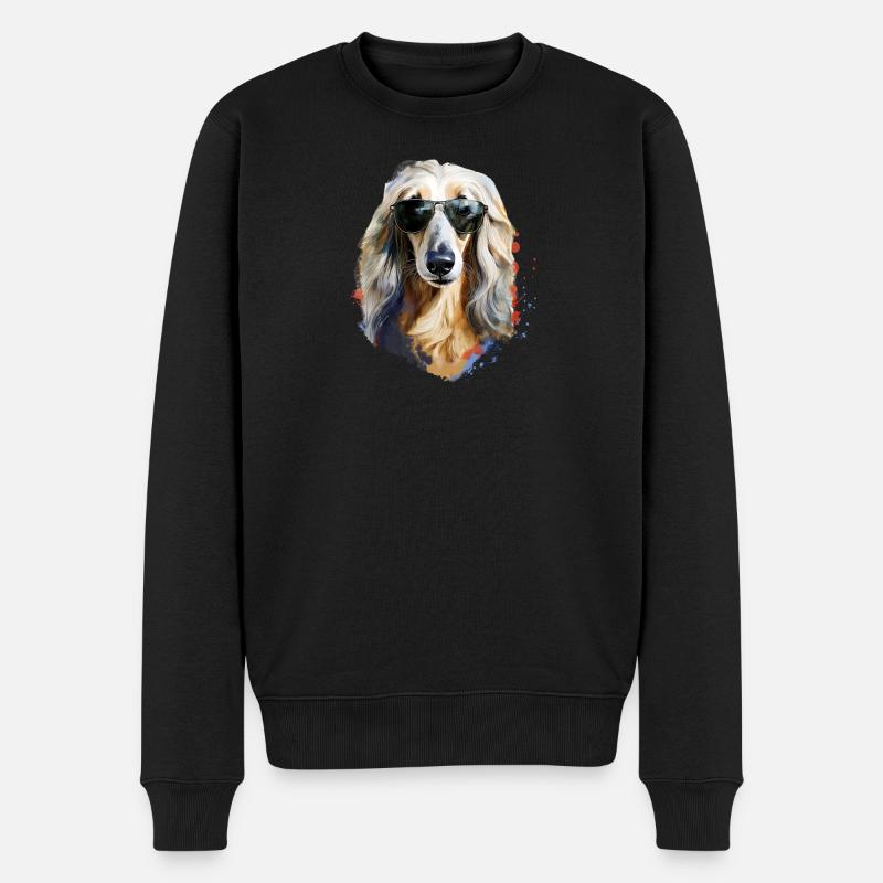 Afghanischer Windhund mit Sonnenbriller - Männer Premium Bio Pullover - Schwarz