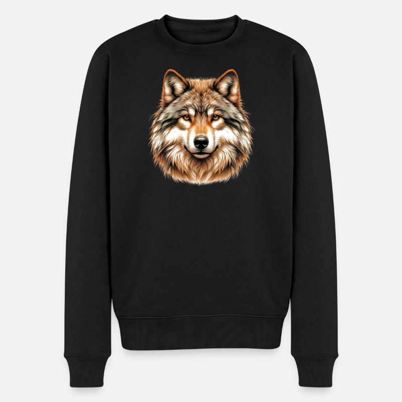 Wolf - Männer Premium Bio Pullover - Schwarz