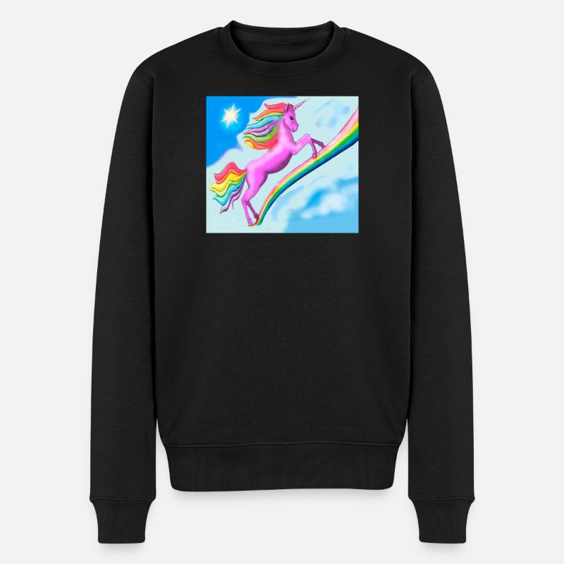 Einhorn und Regenbogen - Männer Premium Bio Pullover - Schwarz
