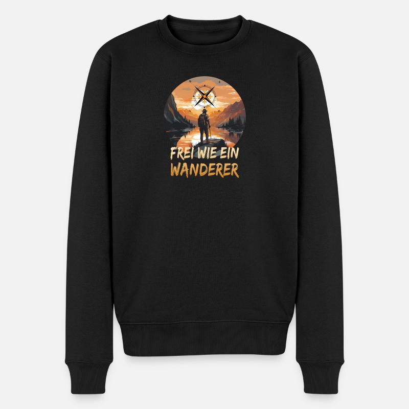 Frei wie ein Wanderer - Männer Premium Bio Pullover - Schwarz