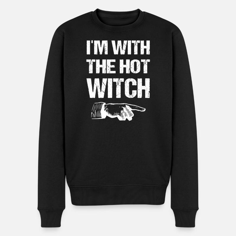 Ich bin mit der Hexe - Halloween Party Outfit - Männer Premium Bio Pullover - Schwarz