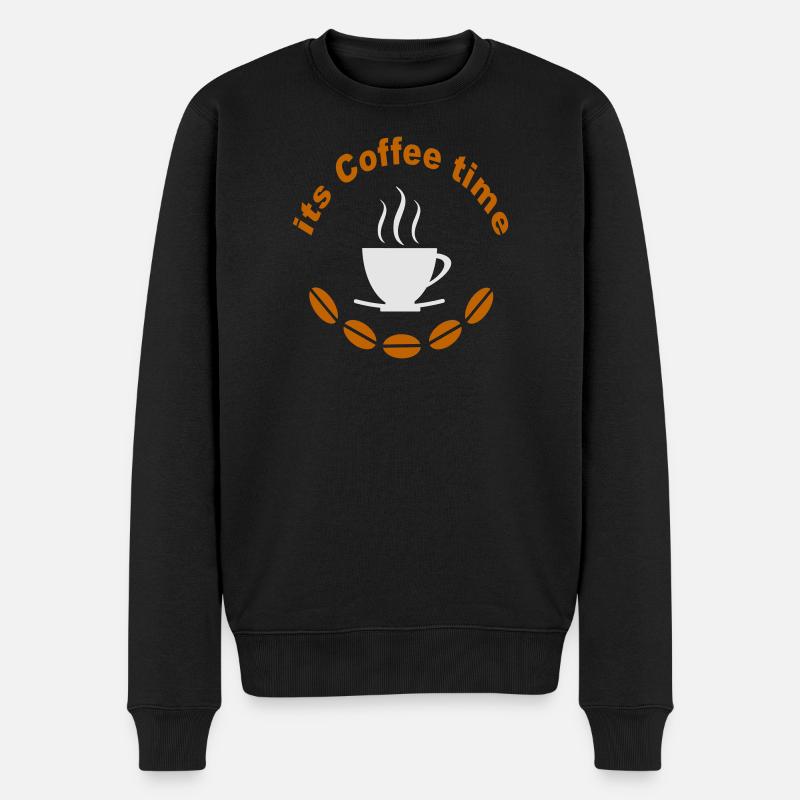 Kaffeetasse und Kaffeebohnen - Männer Premium Bio Pullover - Schwarz