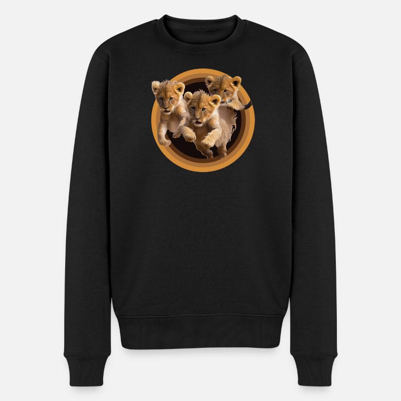 Löwenkinder wollen Spaß - Männer Premium Bio Pullover - Schwarz