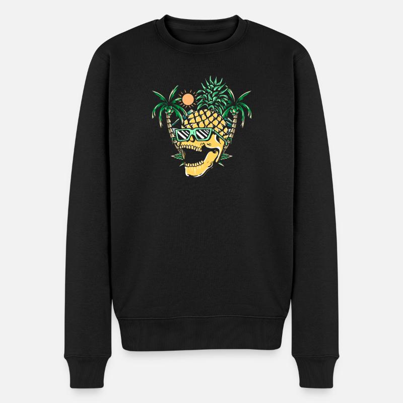 Funny pineapple skull - Männer Premium Bio Pullover - Schwarz