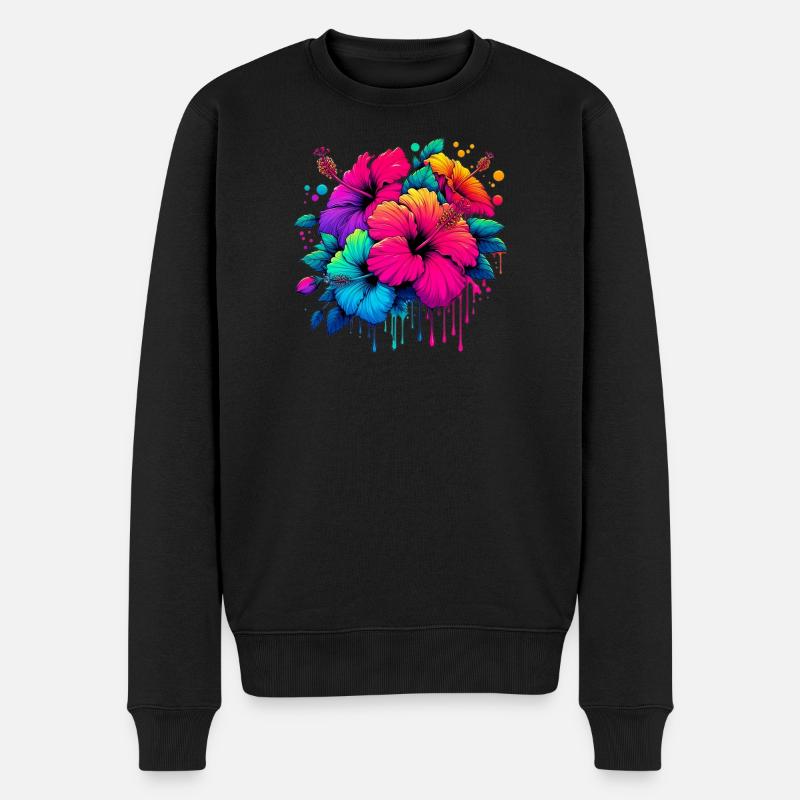 Hibiskusblüten - Männer Premium Bio Pullover - Schwarz