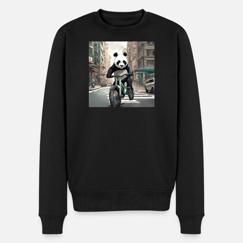 Panda à vélo en ville - Pull Premium bio Homme - noir