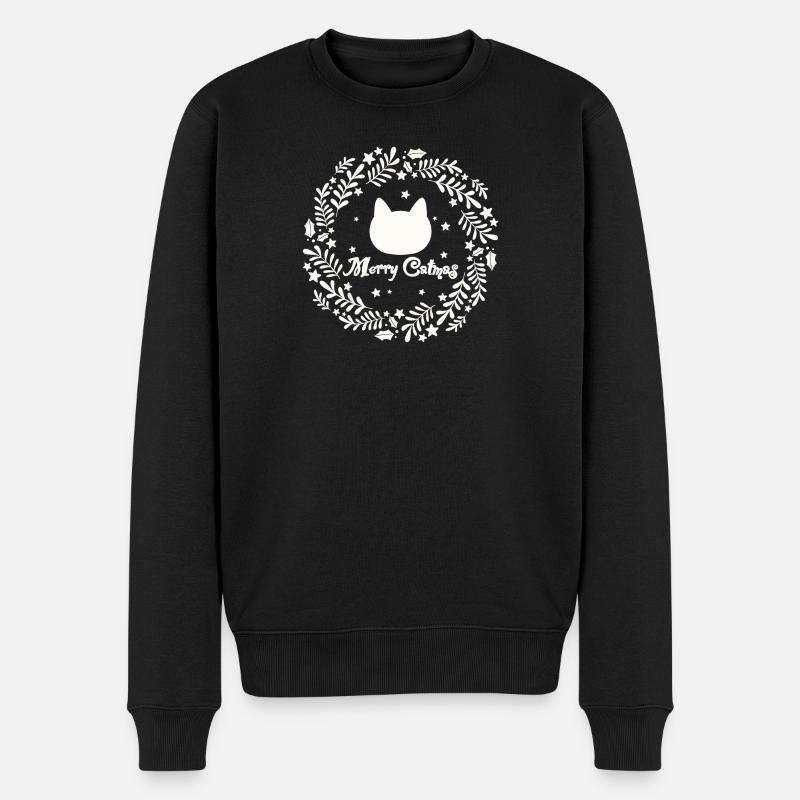 Weihnachtskranz mit Katze - Merry Catmas - Männer Premium Bio Pullover - Schwarz