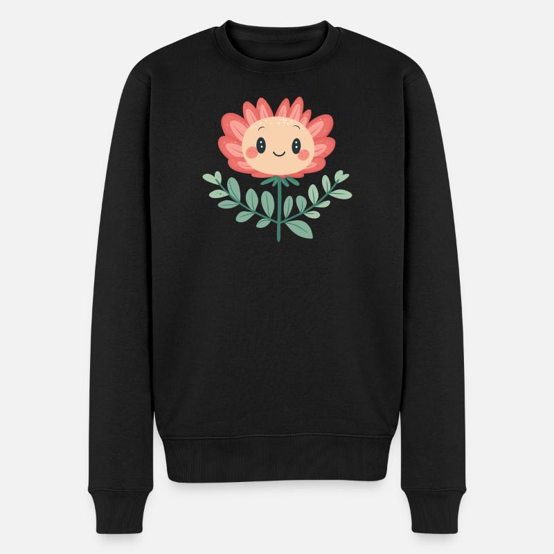 Fröhliche Blume - Männer Premium Bio Pullover - Schwarz