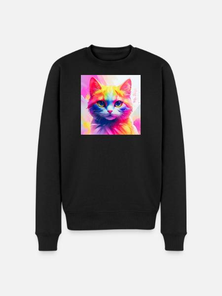 Vibrant Rainbow Cat Artwork - Men's Premium Organic Jumper - black