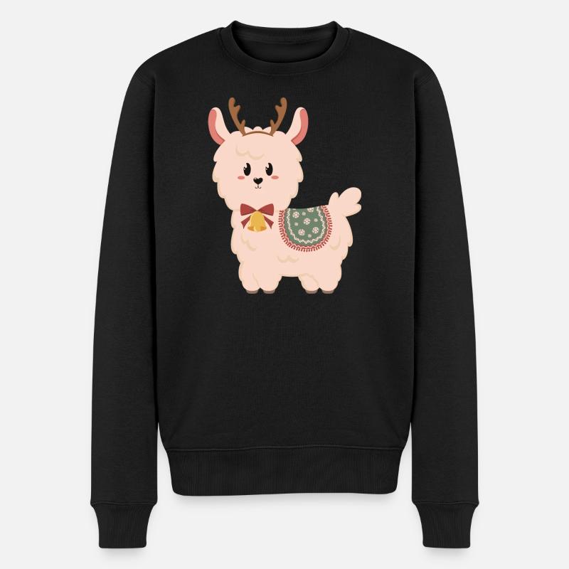 Niedliches Alpaka mit Glöckchen für Weihnachten - Männer Premium Bio Pullover - Schwarz