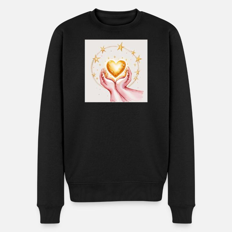 Coeur doré dans la protection des mains - Pull Premium bio Homme - noir