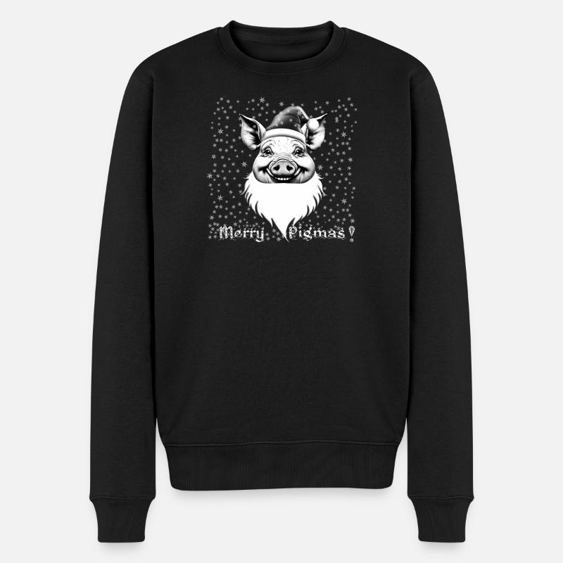 Merry Pigmas – Santa-Schwein mit Schneeflocken - Männer Premium Bio Pullover - Schwarz