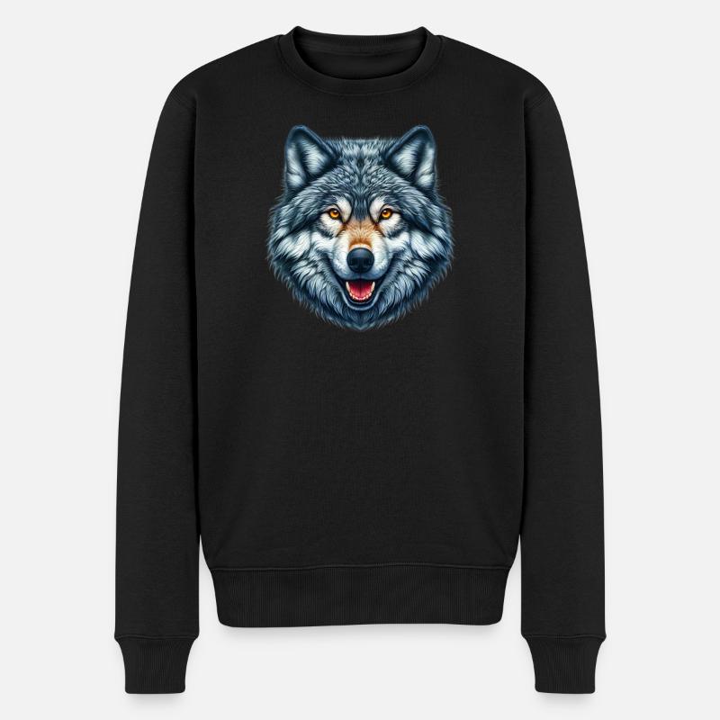 Wolf - Männer Premium Bio Pullover - Schwarz