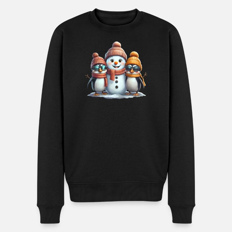 Winterfreunde: Pinguine & Schneemann - Männer Premium Bio Pullover - Schwarz