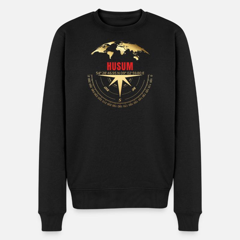 Koordinaten Husum - Männer Premium Bio Pullover - Schwarz