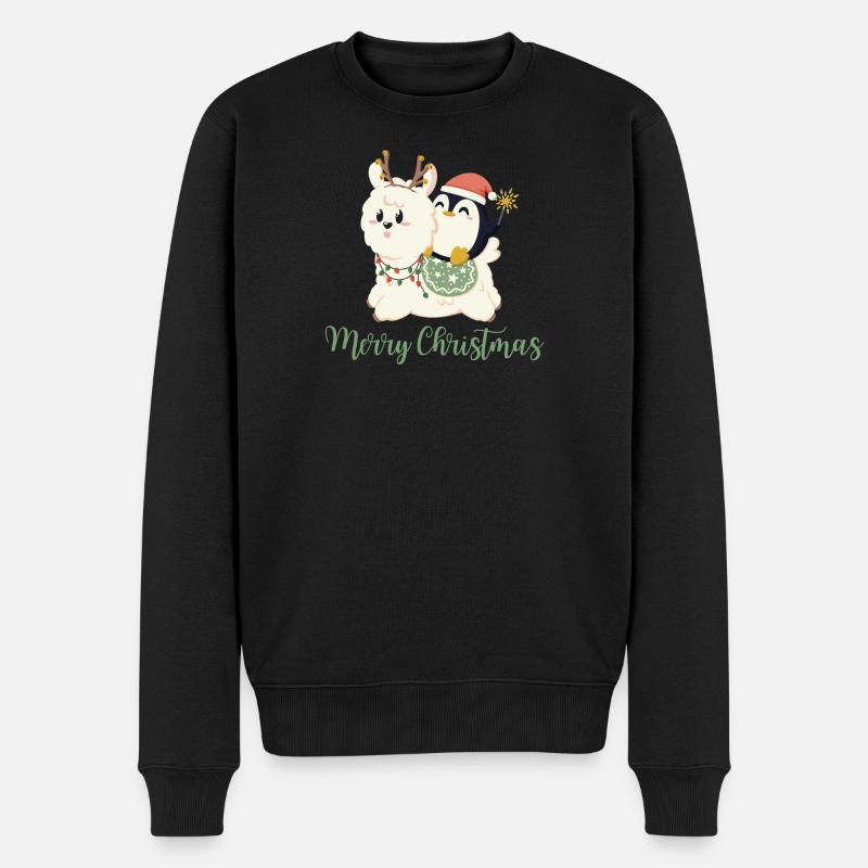 Merry Christmas - Alpaka + Pinguin zu Weihnachten - Männer Premium Bio Pullover - Schwarz