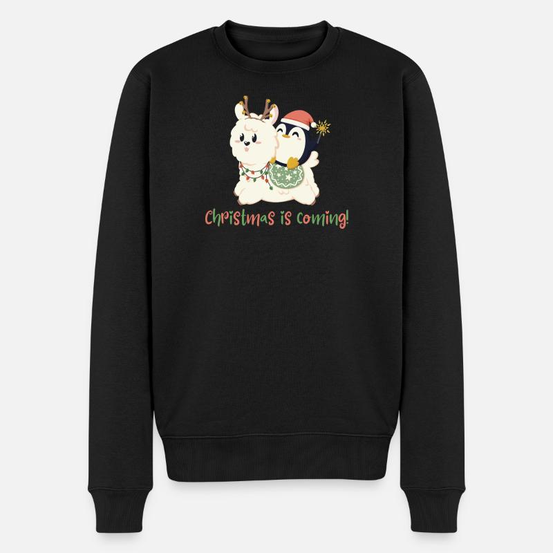Alpaka und Pinguin leuten Weihnachten ein - Männer Premium Bio Pullover - Schwarz