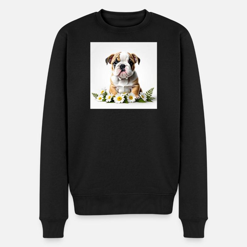 Niedlicher Bulldoggen Welpe mit Blumen - Männer Premium Bio Pullover - Schwarz