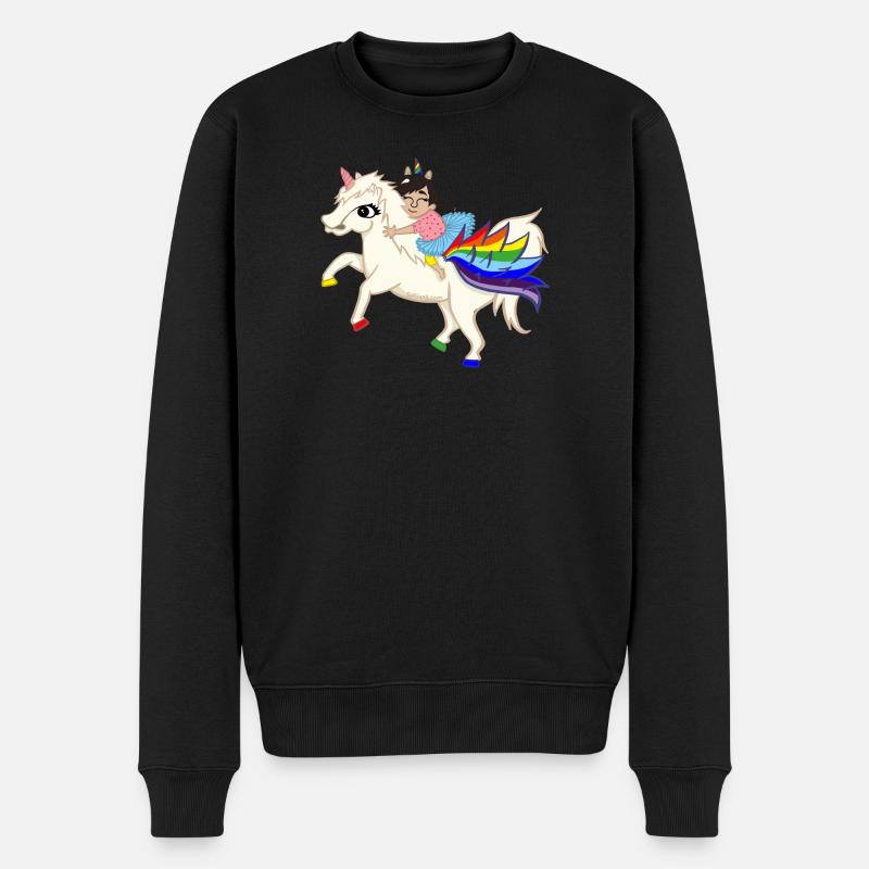 Unicorn-pegasus-Einhorn-rainbow - Männer Premium Bio Pullover - Schwarz