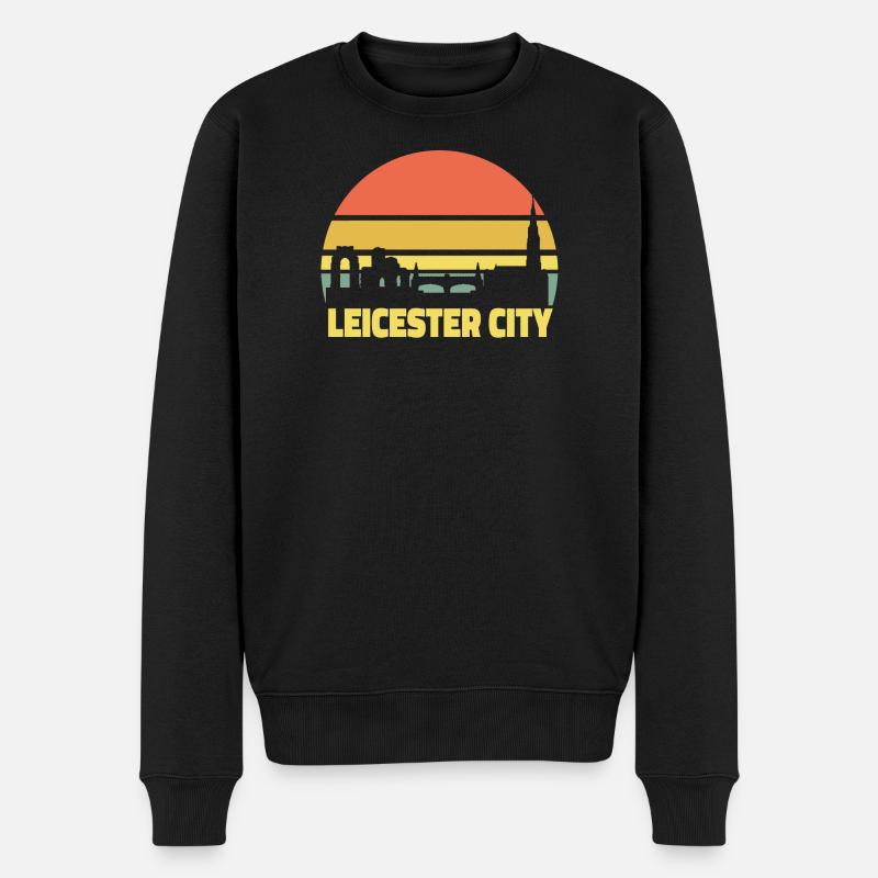 Leicester City Retro Skyline Silhouette - Männer Premium Bio Pullover - Schwarz