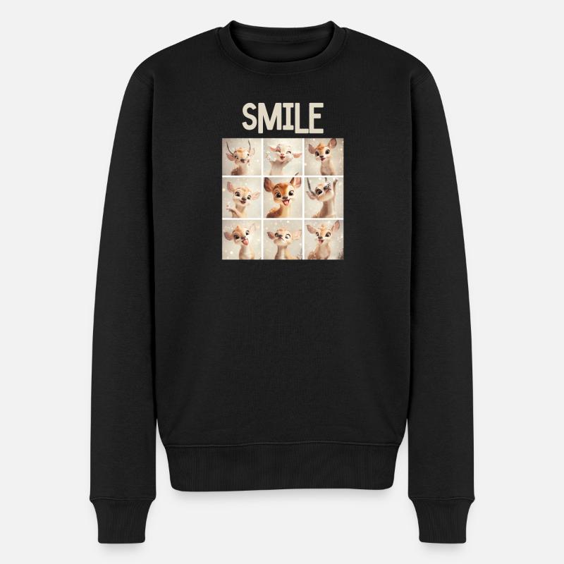 Niedliche Rehkitz-Gesichter Collage - Fotobox - Männer Premium Bio Pullover - Schwarz