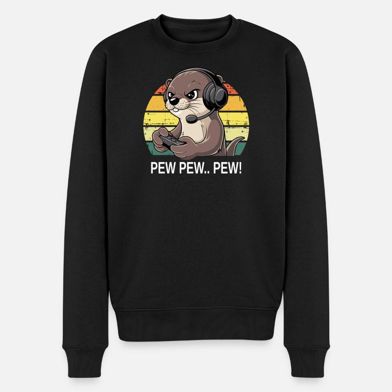 Pew Pew Gamer Otter - Männer Premium Bio Pullover - Schwarz