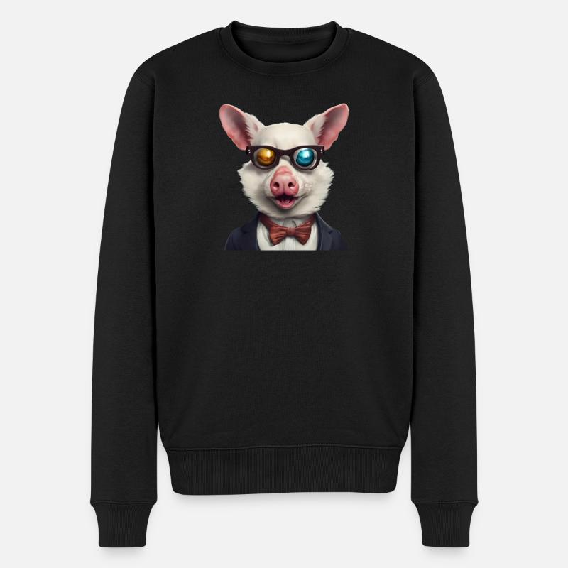 Humorvolles Schwein im schicken Anzug mit Sonnenbrille - Männer Premium Bio Pullover - Schwarz