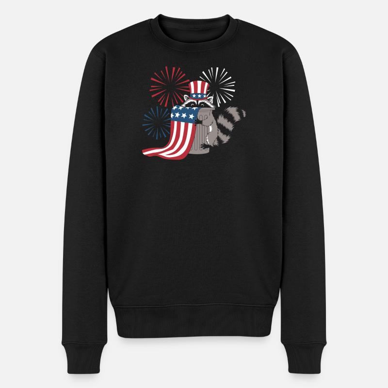 Patriotisches Waschbär-Feuerwerk - Männer Premium Bio Pullover - Schwarz
