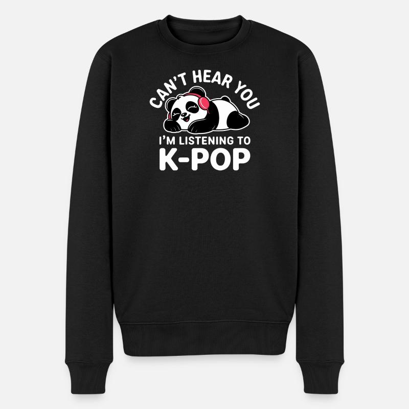 Niedlicher Panda hört K-Pop - Männer Premium Bio Pullover - Schwarz