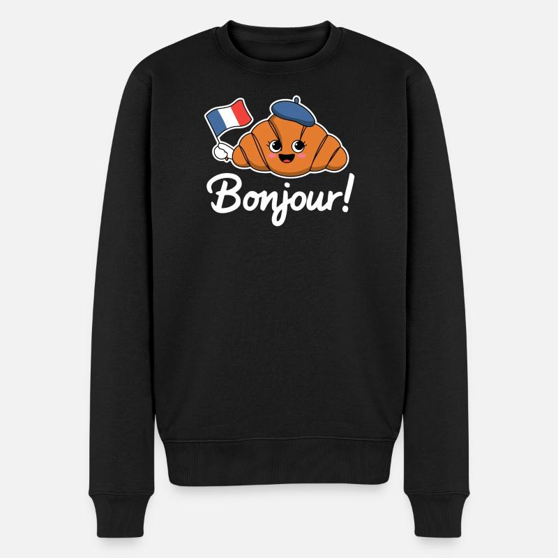 Bonjour Croissant - Männer Premium Bio Pullover - Schwarz