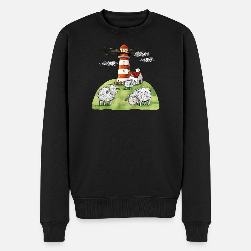 Leuchtturm und Schafe I Nordsee Ostsee Küste - Männer Premium Bio Pullover - Schwarz