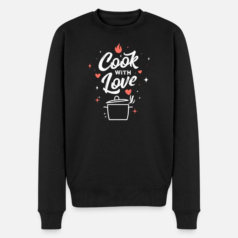 Kochen mit Liebe - Männer Premium Bio Pullover - Schwarz
