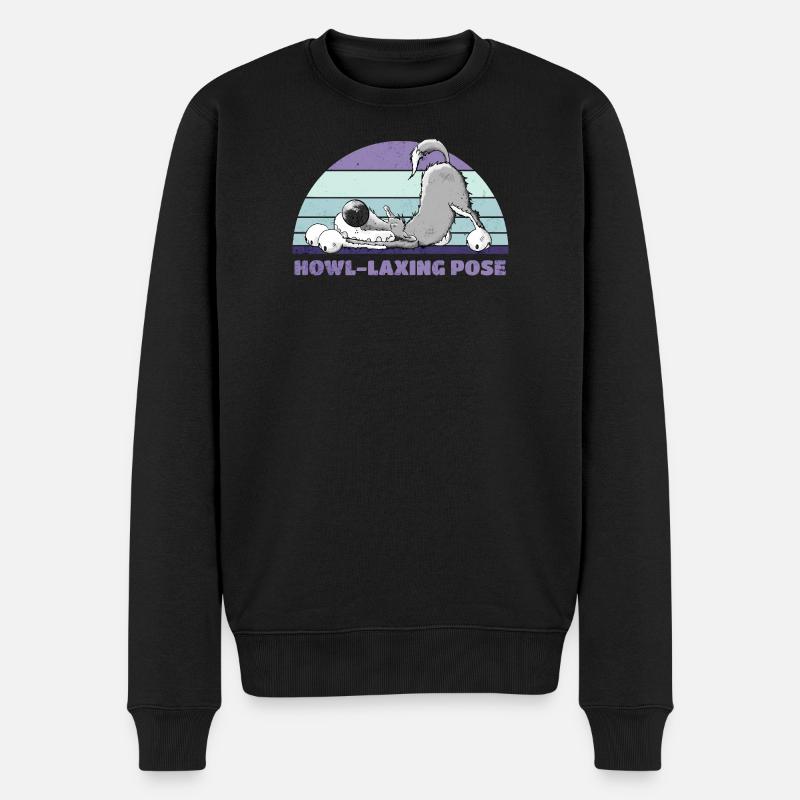 Wolf Yoga Howl-Laxing Pose - Männer Premium Bio Pullover - Schwarz