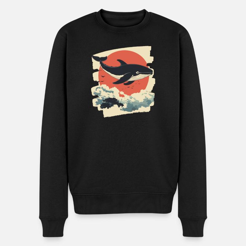 Walfisch Retro - Männer Premium Bio Pullover - Schwarz