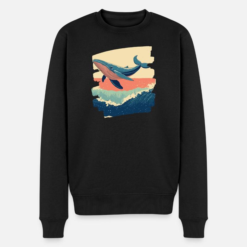 Wal Retro - Männer Premium Bio Pullover - Schwarz