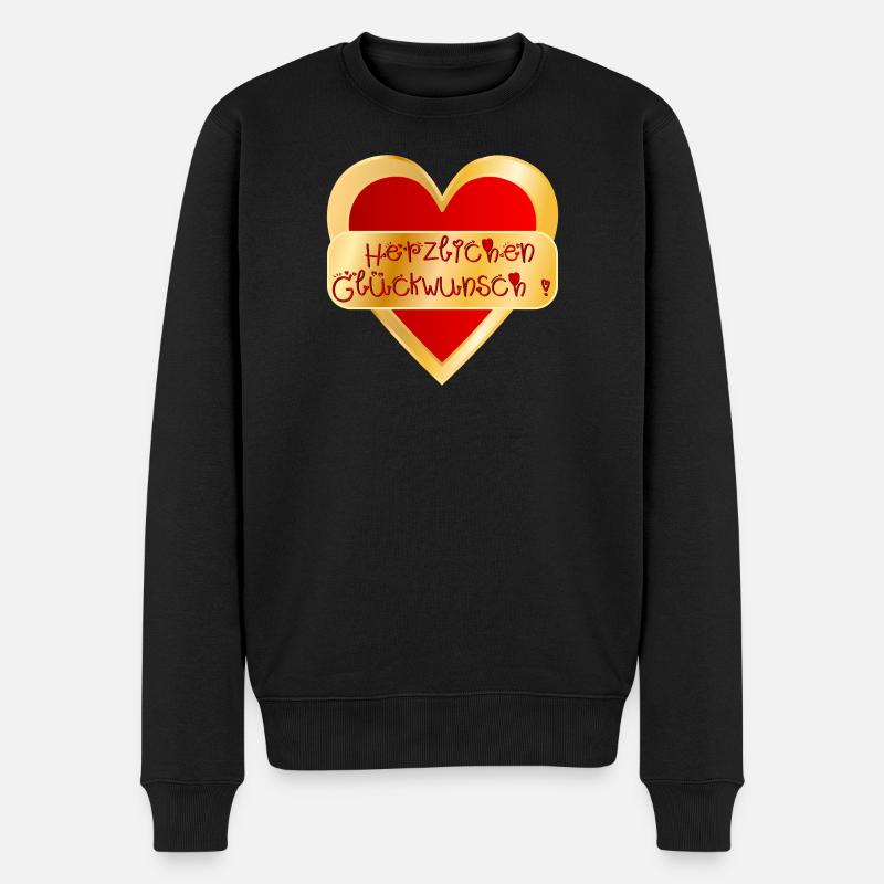 HERZ HERZLICHEN GLÜCKWUNSCH - Männer Premium Bio Pullover - Schwarz