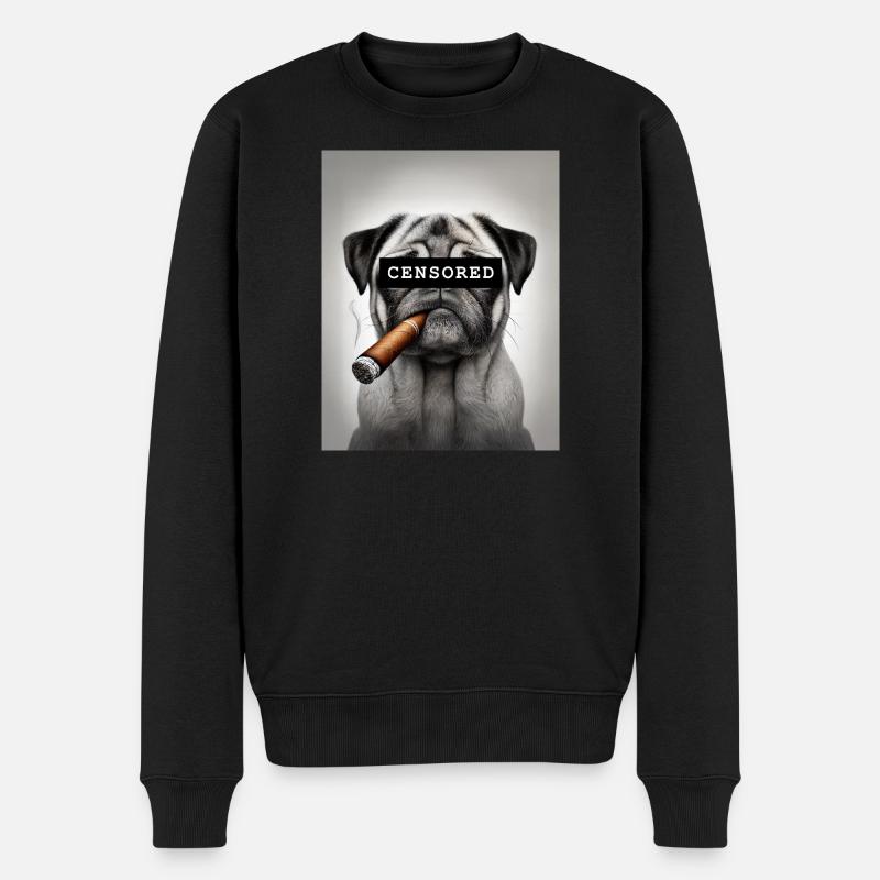 Zensierter Mops mit Zigarre - Männer Premium Bio Pullover - Schwarz