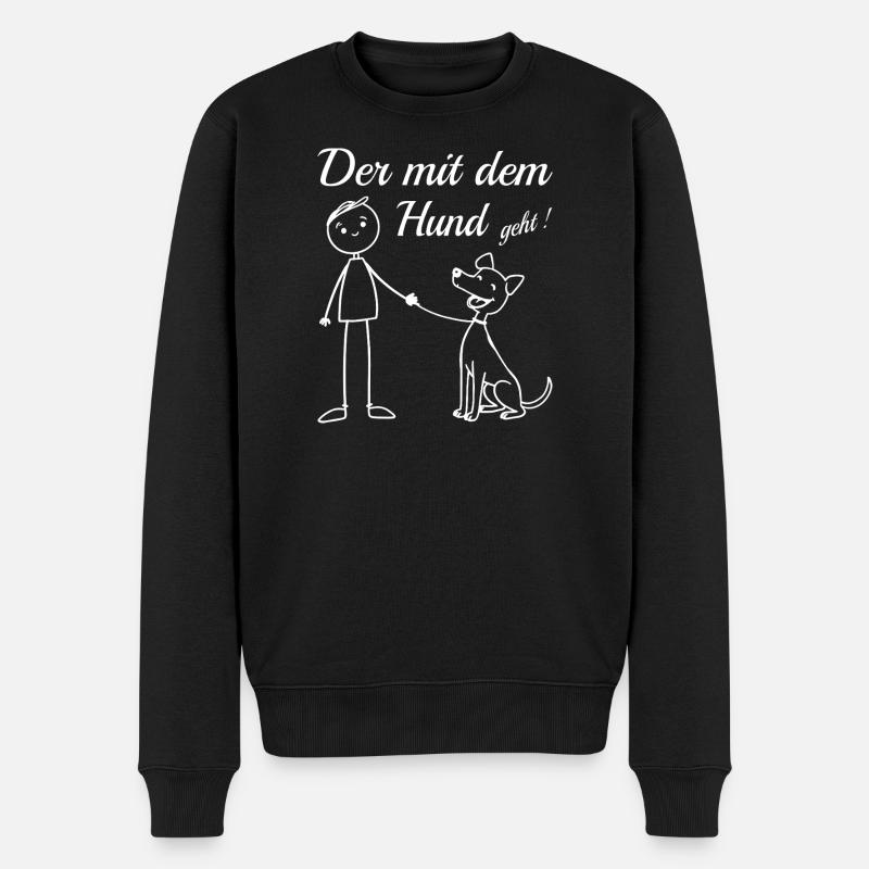 Der mit dem Hund geht ! - Männer Premium Bio Pullover - Schwarz