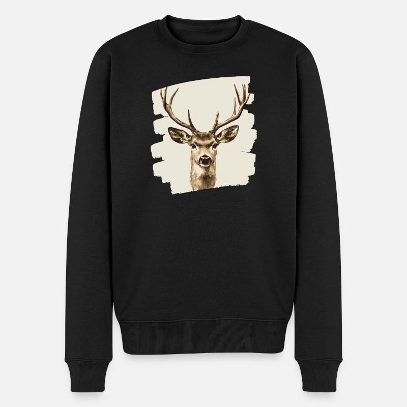 Cerf avec bois - Pull Premium bio Homme - noir